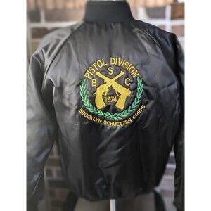 VTG Pistol King 1986 Brooklyn Schuetzen Corp + Pins Nylon Bomber Jckt Sz M OOAK